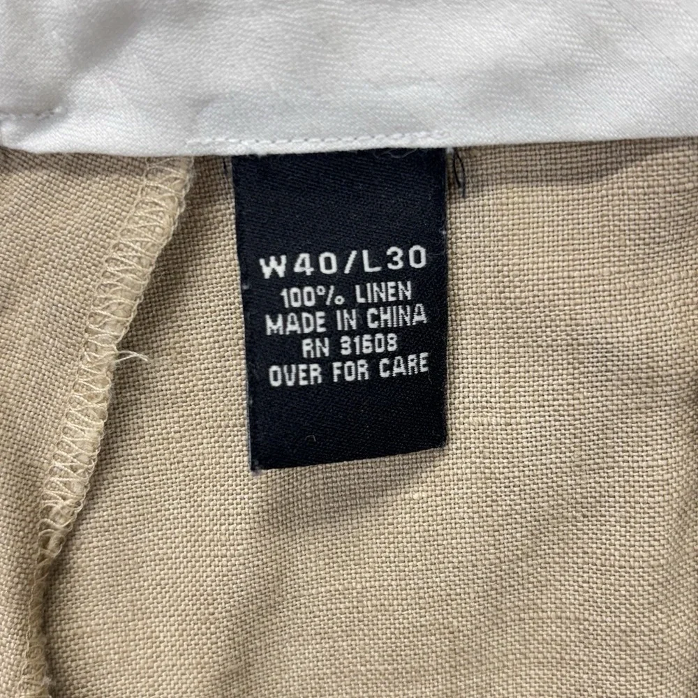Jos A Bank Linen Pants Mens 40x29 Khaki Pleated Casual Costal Lightweight Chino